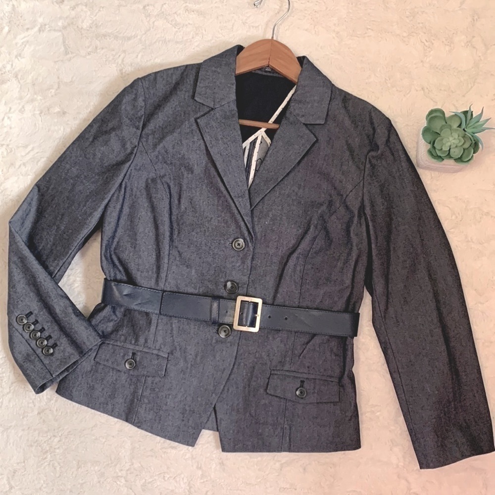 Nwt Liz Claiborne denim chambray blazer belted jacket